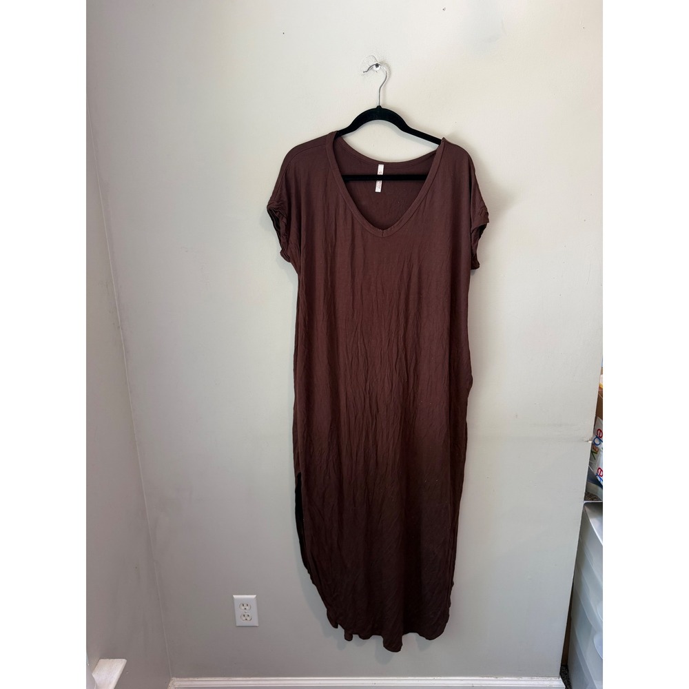 Red Lolly Brown V-Neck Short Sleeve Oversized Maxi Dress DC1090 Small